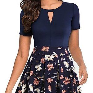 Vintage Floral Flared A-Line Swing Dress with Pockets